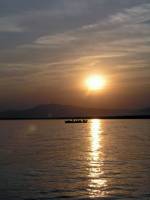 Nyaung U, Bagan, Sonnenuntergang auf dem Ayeyarwady Fluss