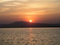 Nyaung U, Bagan, Nyaung U, Bagan, Sonnenuntergang auf dem Ayeyarwady Fluss