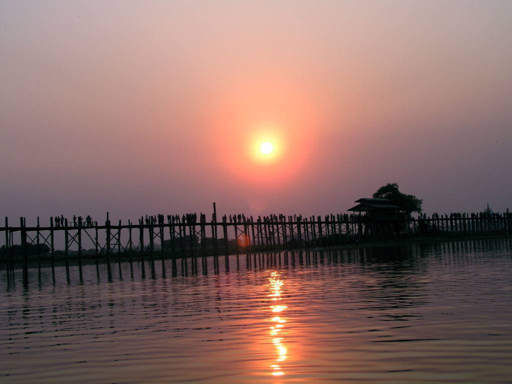 Amarapura, Taung Tha Man See, U-Bein Brücke, Sonnenuntergang
