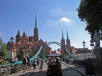 Breslau, Wrocław, Sandinsel, Dombrücke mit Stiftskirche und Dom