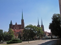 Breslau, Wrocław, Sandinsel, Dombrücke mit Stiftskirche und Dom