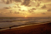 Hikkaduwa, Sonnenuntergang vor dem Sunils Beach Hotel